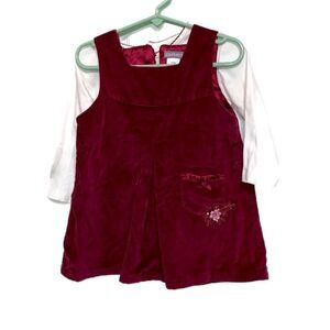Carter’s | Girls Baby Burgundy Velvet Dress Outfit Set 24M
